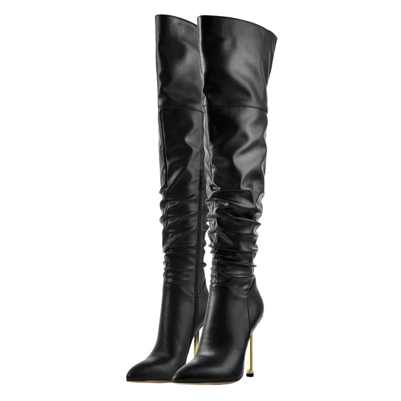 Black Knee-High Boots | Pointed Toe | 11–12 cm Heel