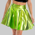 Metallic High Waist Flare Skirt - Glossy Performance Mini Skirt