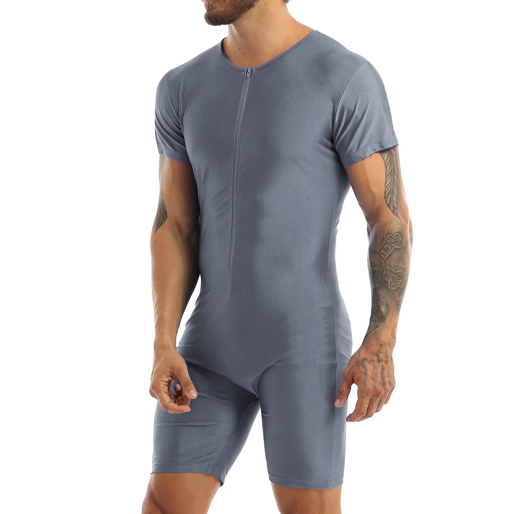 Men's Zip-Front Dance Unitard | Short Sleeve | Ballet Gymnastics Biketard