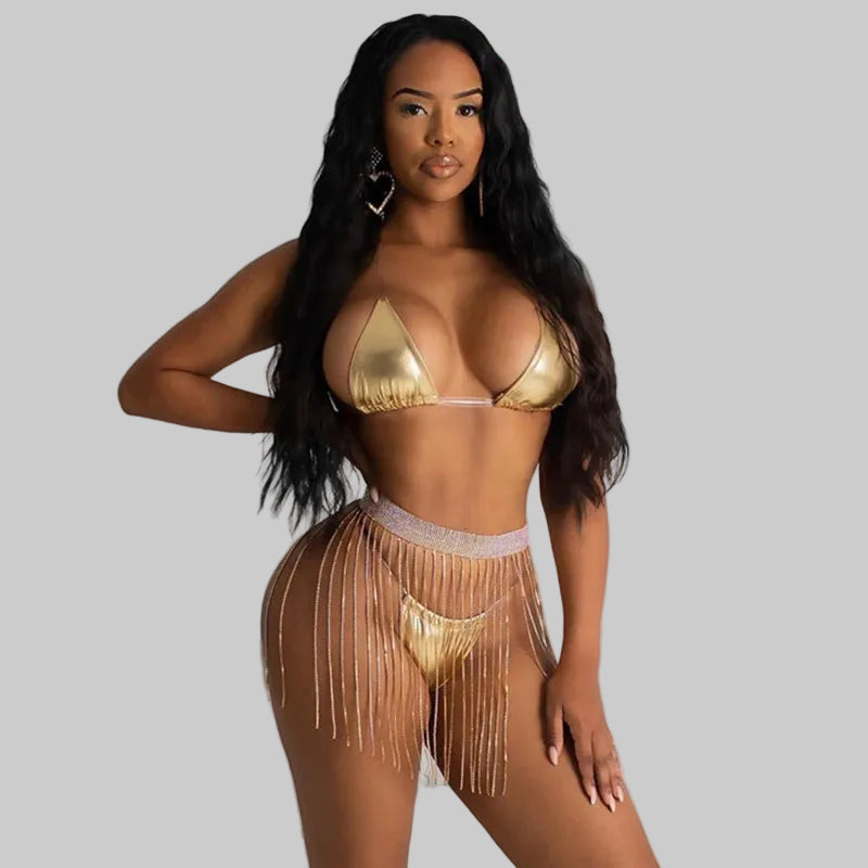 Crystal Tassel Body Chain Skirt - Waist Chain Belt