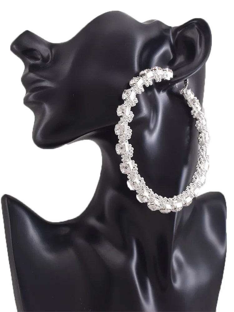 Rhinestone Hoop Earrings | 8.5cm | Crystal Bead Winding