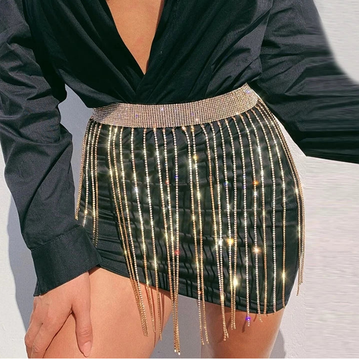 Crystal Tassel Body Chain Skirt - Waist Chain Belt