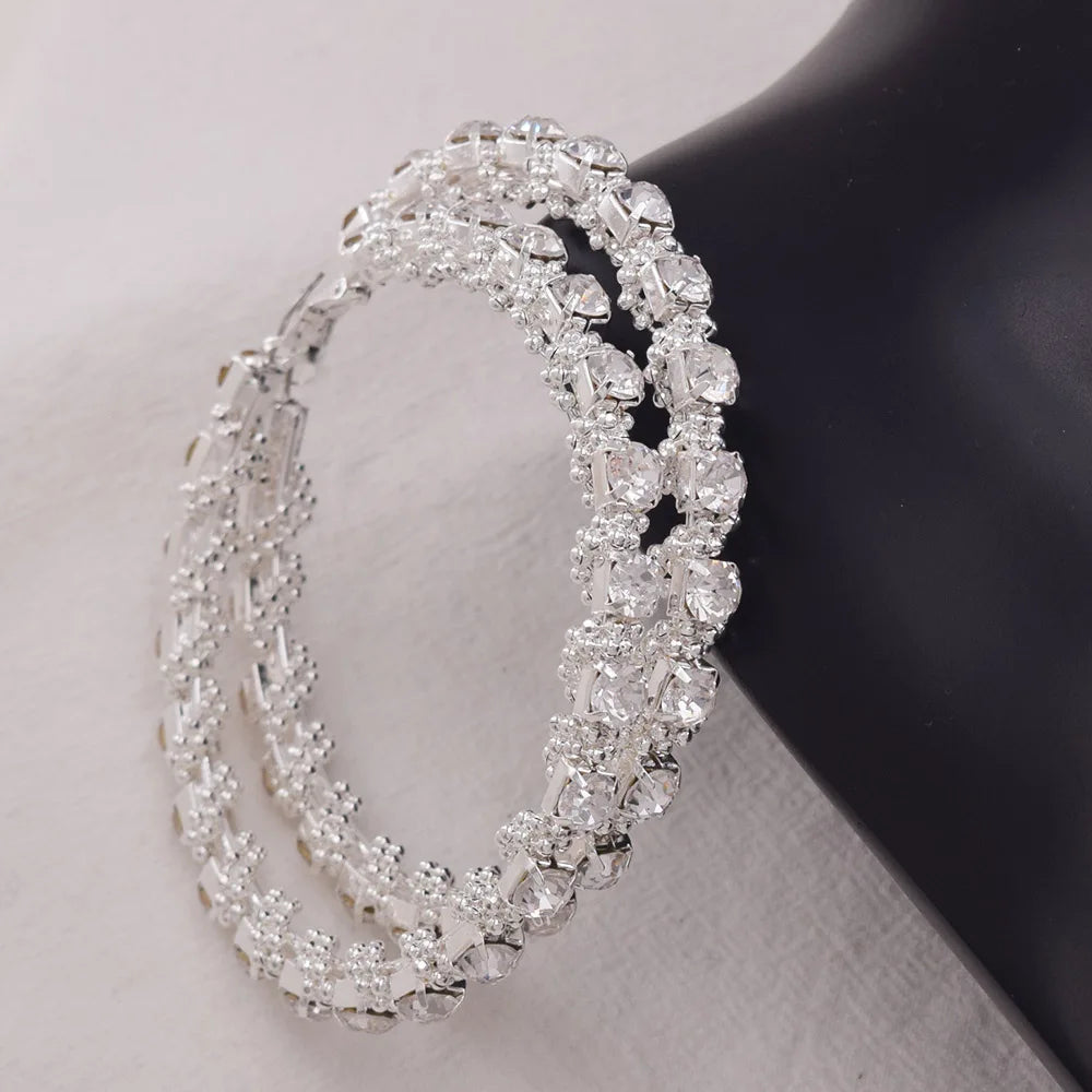 Rhinestone Hoop Earrings | 8.5cm | Crystal Bead Winding