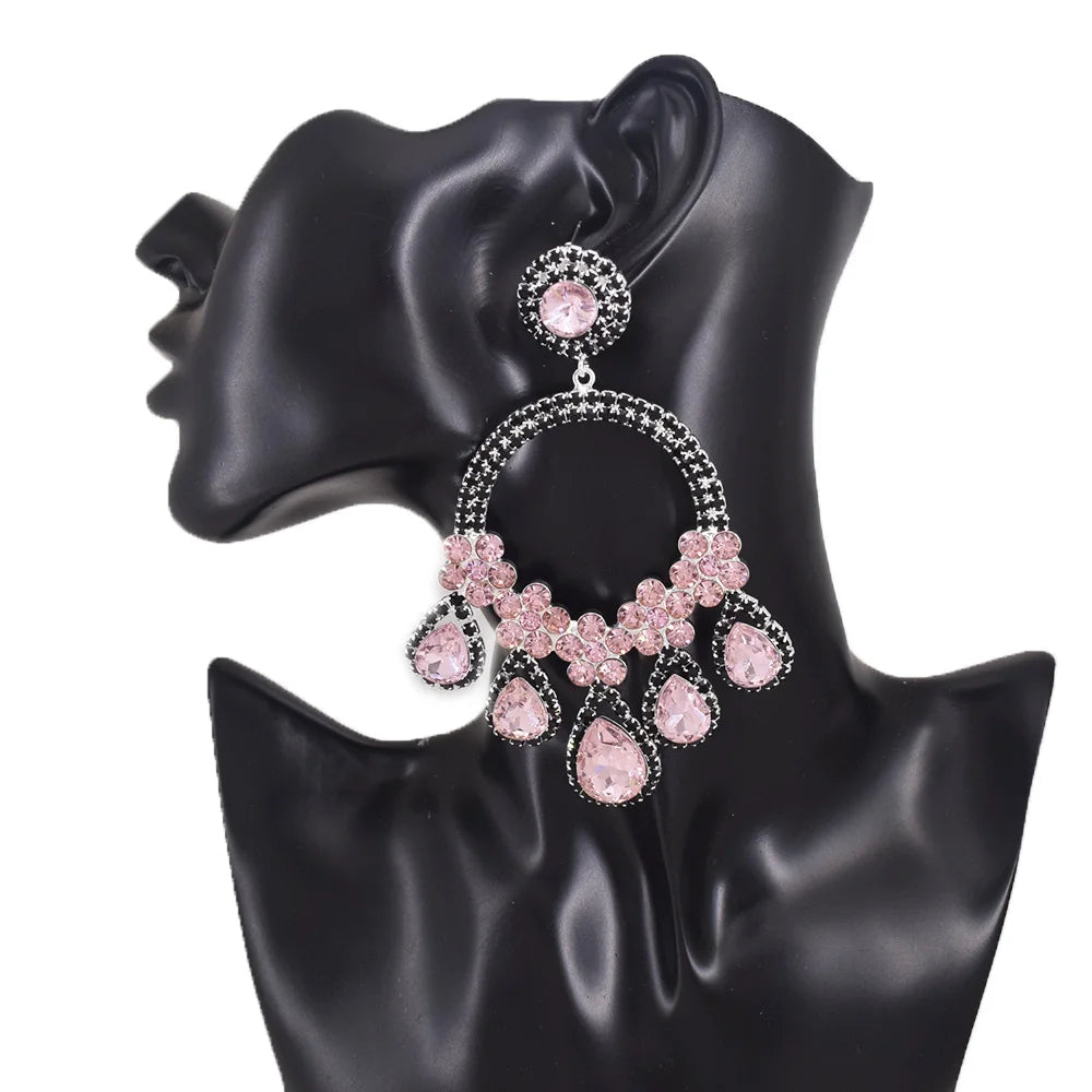 Rhinestone Hoop Drop Earrings | Water Drop Dangles | 7 Colors
