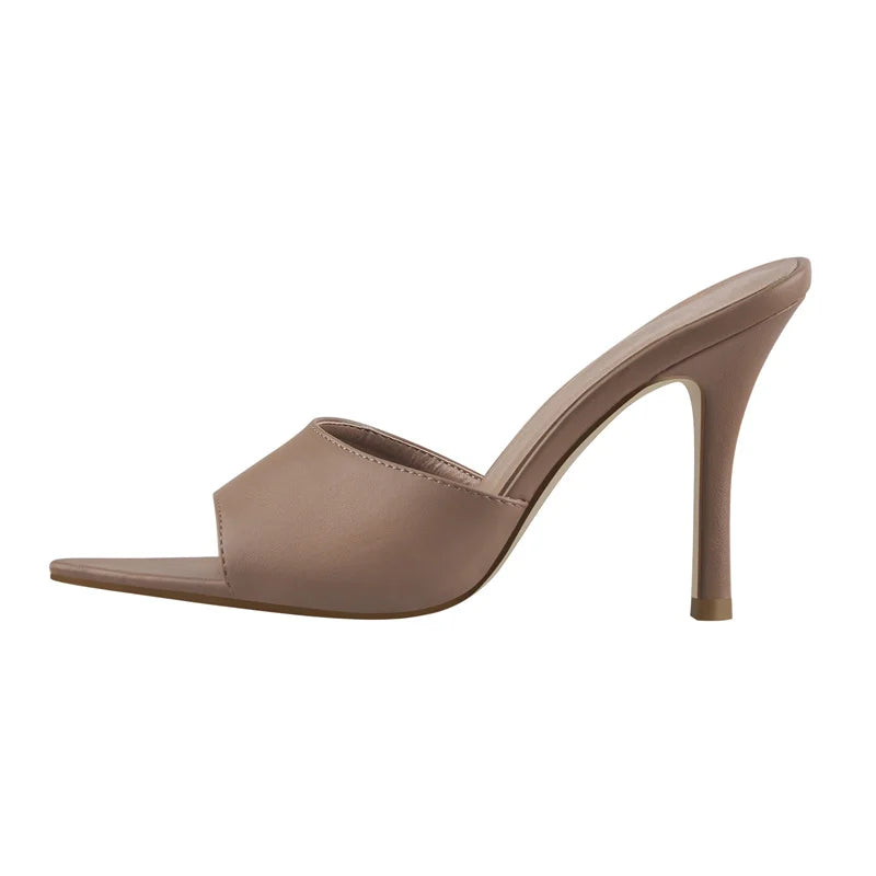 Pointed Peep-Toe Mule Heels | Slip-On | Blue & Brown