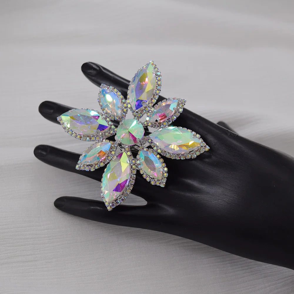 Rhinestone Flower Cocktail Ring | Adjustable