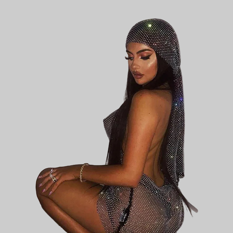 Rhinestone Mesh Headpiece - Crystal Embellished Head Wrap