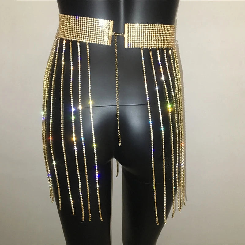 Crystal Tassel Body Chain Skirt - Waist Chain Belt