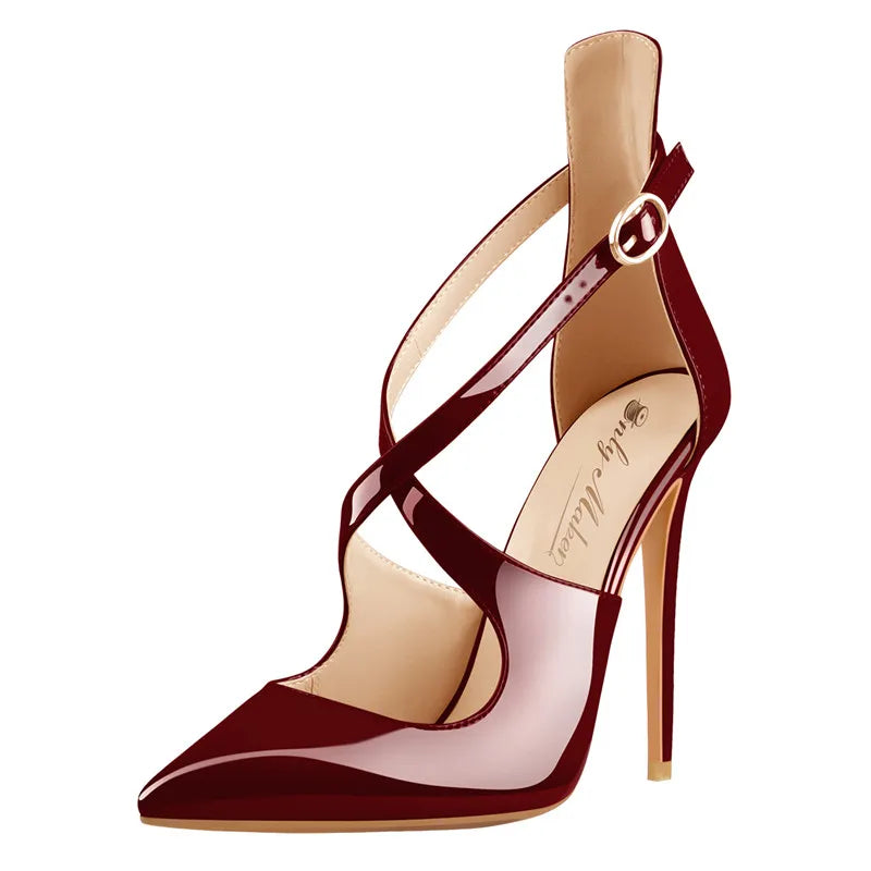 Cross-Strap Pointed Toe Stiletto Sandals — 12 cm Thin Heel Extended Sizing