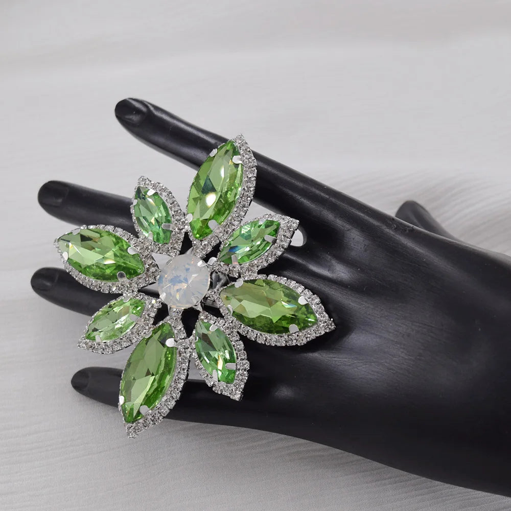 Rhinestone Flower Cocktail Ring | Adjustable