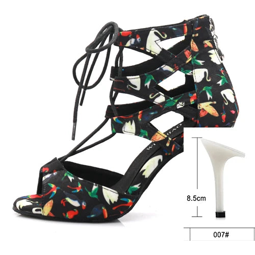 Latin Dance Lace-Up Sandal | Print Fabric | 6–10cm Heel