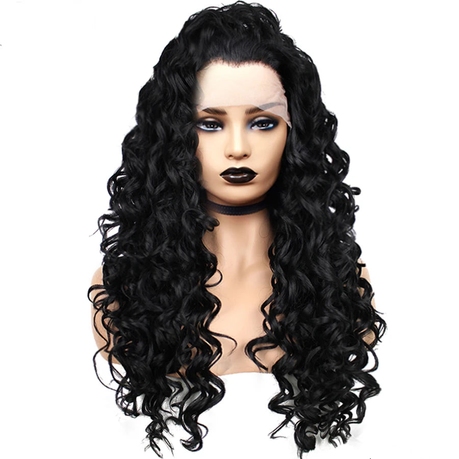 Long Curly Lace Front Wig | 26 Inch | Black & Platinum
