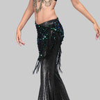 Sequin Belly Dance Hip Scarf - Shimmering Crochet Tassel Belt for Performance