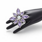 Rhinestone Flower Cocktail Ring | Adjustable