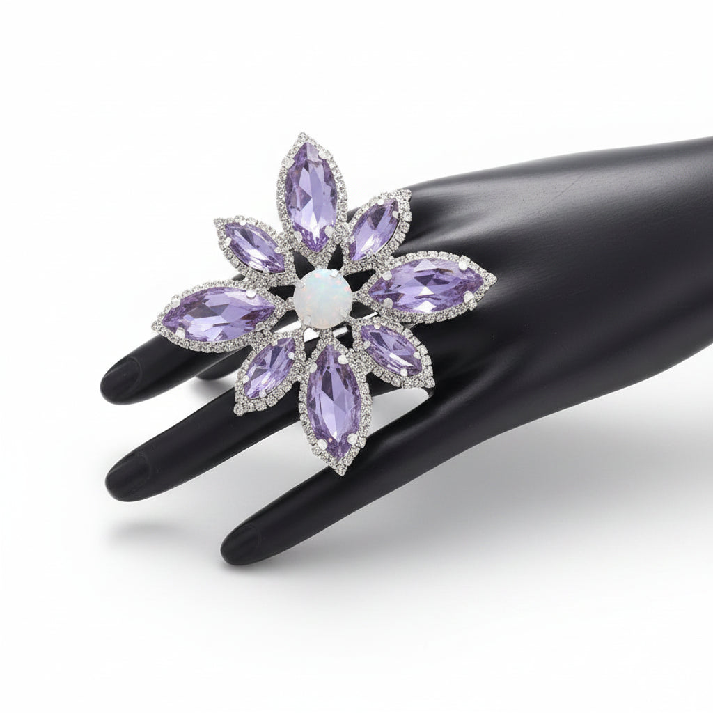 Rhinestone Flower Cocktail Ring | Adjustable