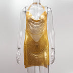 Sequin Halter Mini Dress - Backless with Side Split