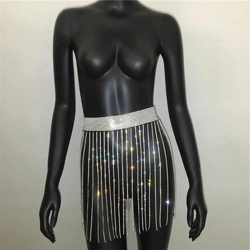 Crystal Tassel Body Chain Skirt - Waist Chain Belt