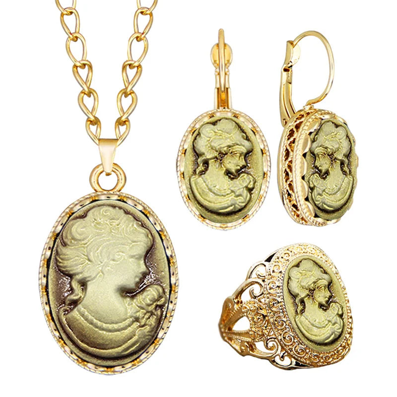 Cameo Jewelry Set | Necklace, Earrings & Ring | 6 Colors