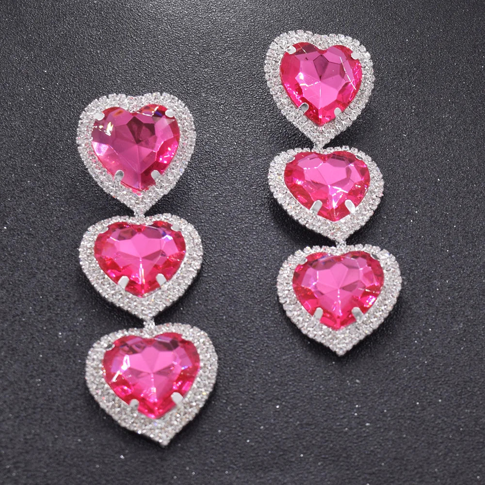 Heart Drop Earrings | Rhinestone Statement