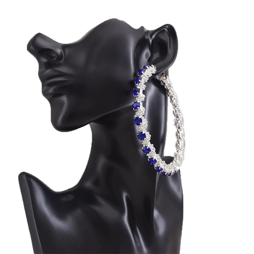 Rhinestone Hoop Earrings | 8.5cm | Crystal Bead Winding