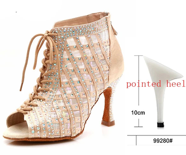 Rhinestone Mesh Dance Boot | Lace-Up | Multi-Heel