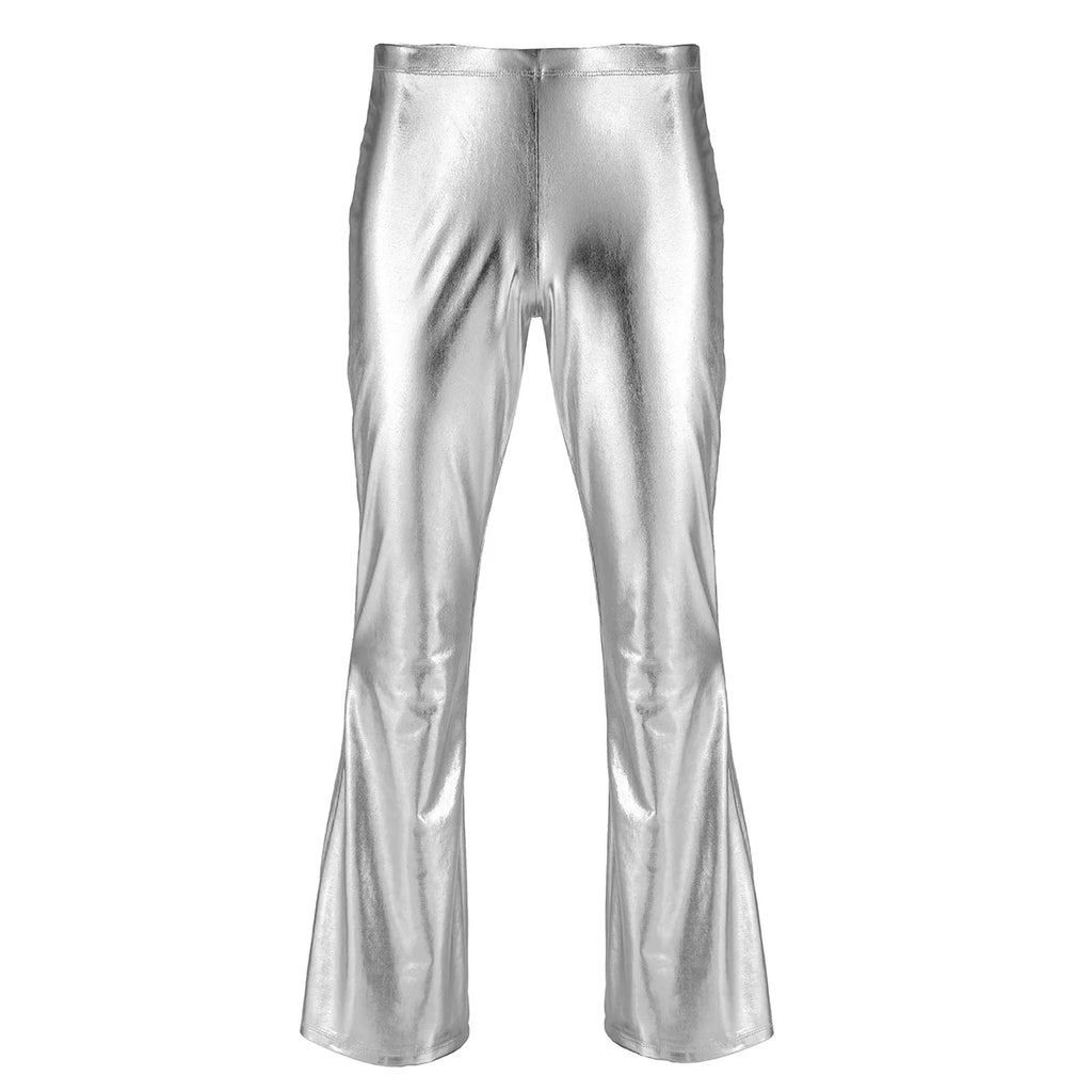 Men's Metallic Bell Bottom Pants | Glossy Flare | Disco