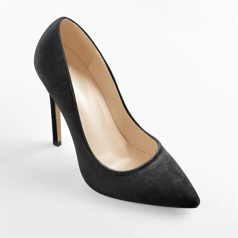 Velvet Stiletto Pump | Pointed Toe | Slip-On