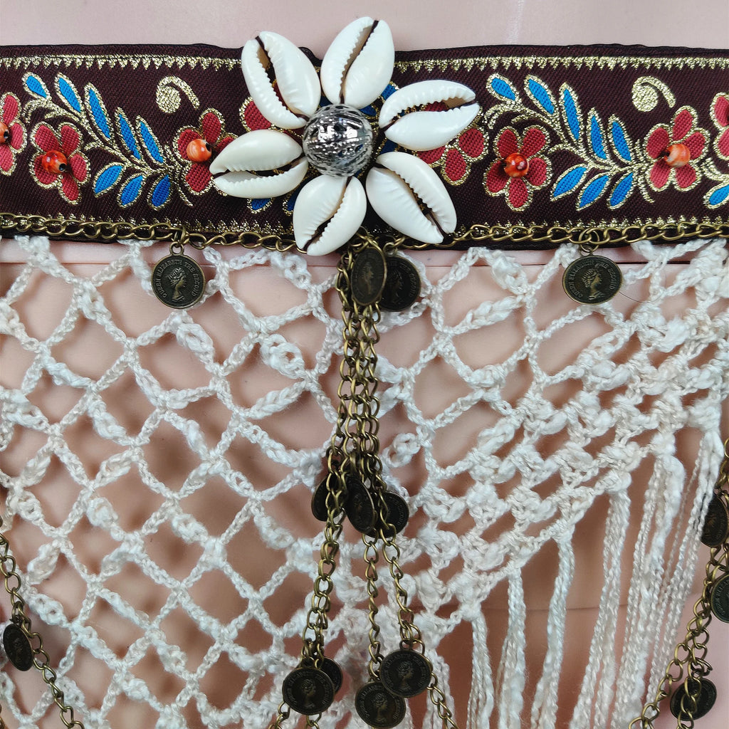 Tribal Belly Dance Hip Belt | Crochet, Shells & Coin Fringe