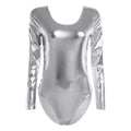 Metallic Wetlook Leotard | Long Sleeve | Scoop Neck