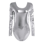 Metallic Wetlook Leotard | Long Sleeve | Scoop Neck