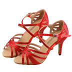 Red Rhinestone Latin Dance Heels | Satin | 6–10cm