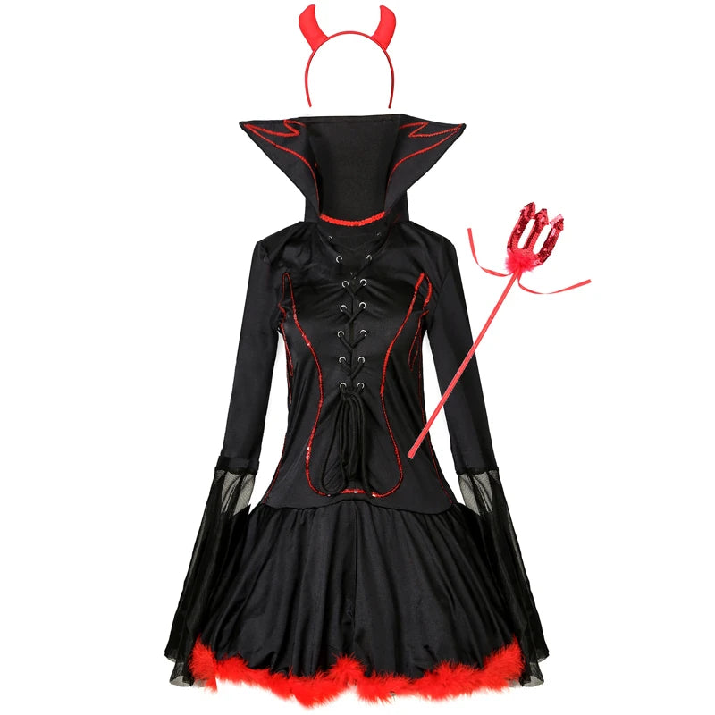 Devil Costume Set | Hooded Tutu Dress with Horns & Cane