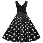 1950s Polka Dot Swing Dress | V-Neck | Bow Sash | 15 Colors