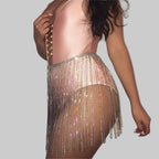 Rhinestone Tassel Fringe Skirt - Crystal Diamond Beach Cover-Up Mini Skirt