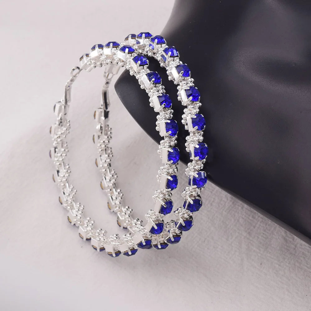 Rhinestone Hoop Earrings | 8.5cm | Crystal Bead Winding