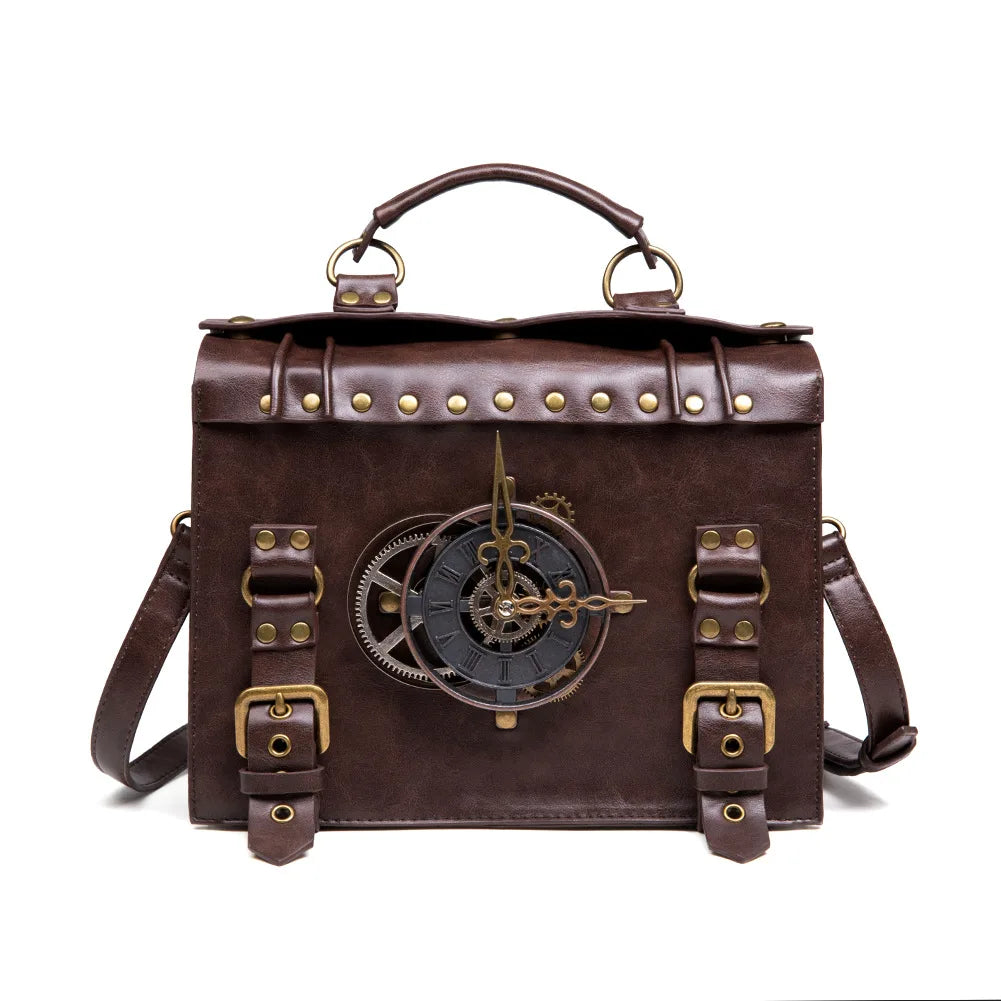 Steampunk Satchel | Brown Clockwork Detail