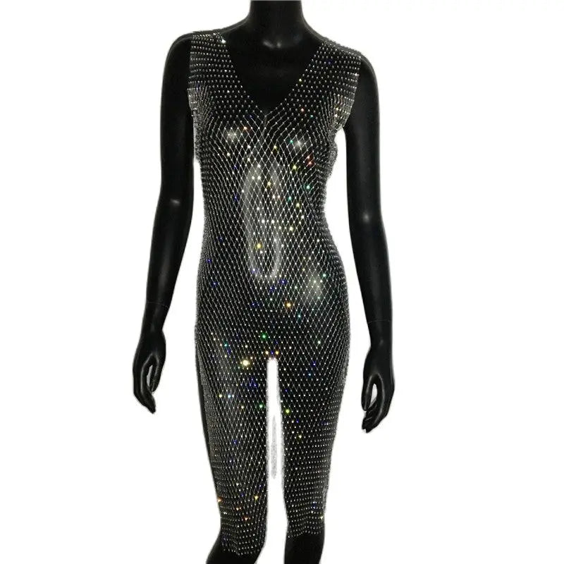 Crystal Mesh Mini Dress - Rhinestone Bodycon Nightclub Dress