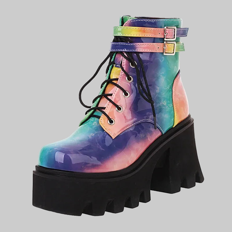 Colorful Platform Ankle Boots - Chunky Heel Street Style