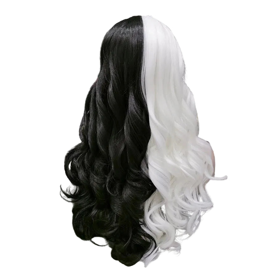 24" Half White Half Black Two-Tone Wavy Lace Front Wig