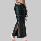 Sequin Belly Dance Hip Scarf - Shimmering Crochet Tassel Belt for Performance