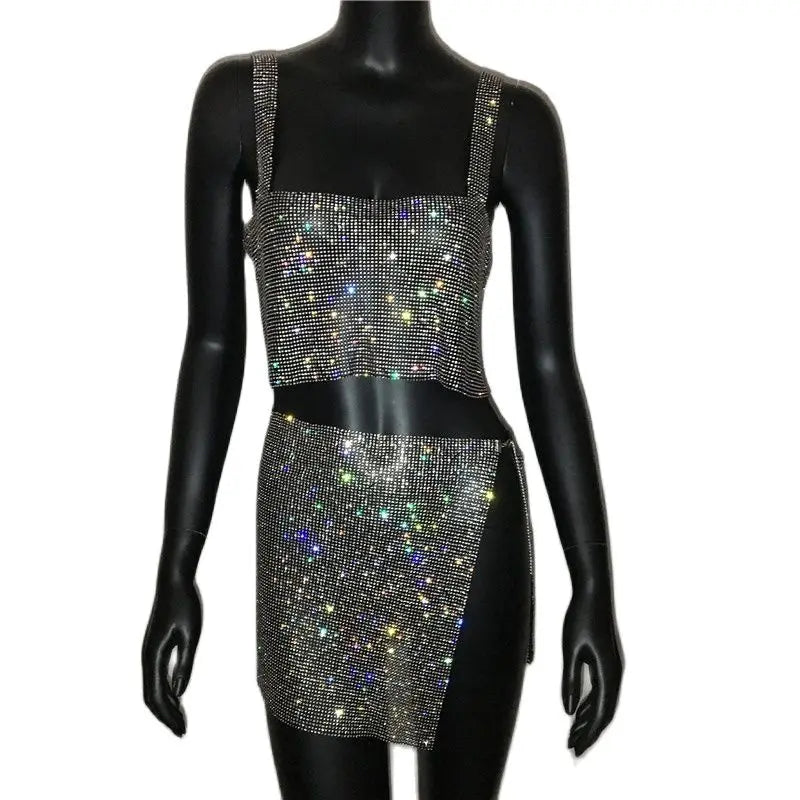 Rhinestone Crystal Two-Piece Set with Waist Chain