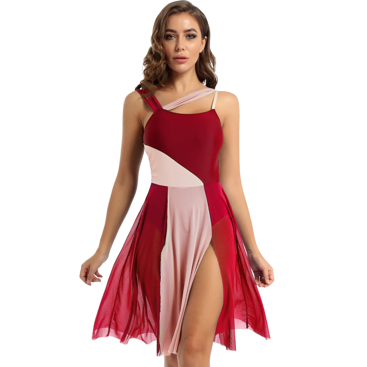 Lyrical Dance Dress | Color-Block Split Mesh
