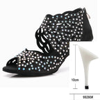 Rhinestone Latin Dance Heels | Cutout Satin | Multi-Height