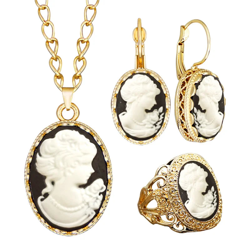 Cameo Jewelry Set | Necklace, Earrings & Ring | 6 Colors