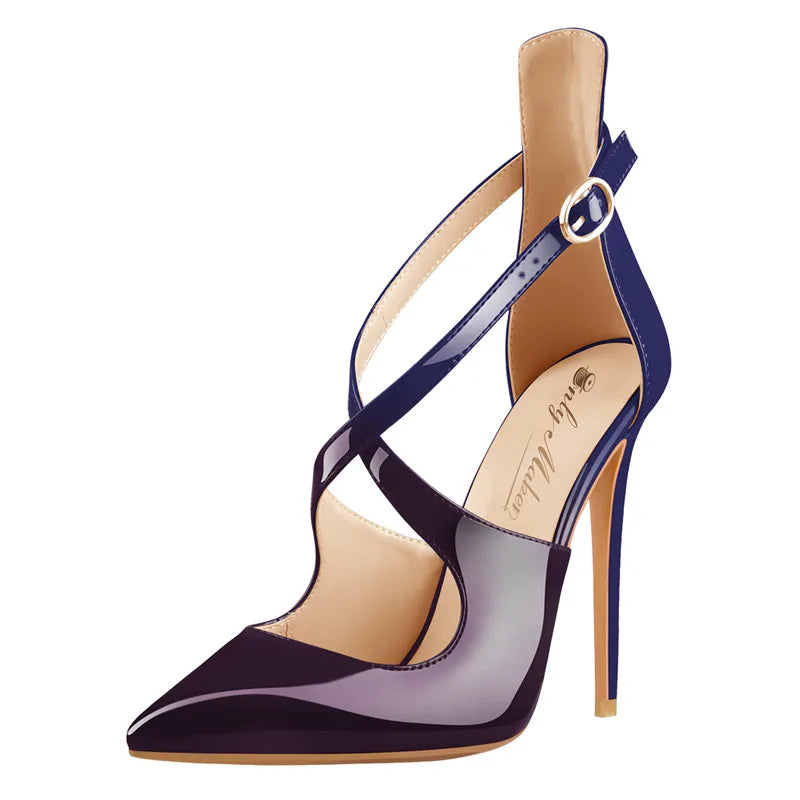 Cross-Strap Pointed Toe Stiletto Sandals — 12 cm Thin Heel Extended Sizing