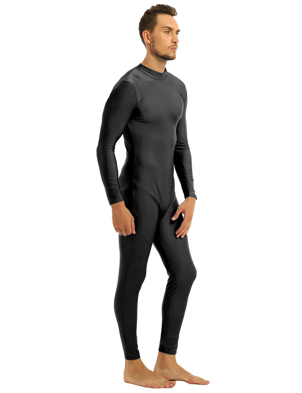 Men's Full-Body Spandex Unitard | Back Zipper | Long Sleeve Mock Neck | Dance Performance