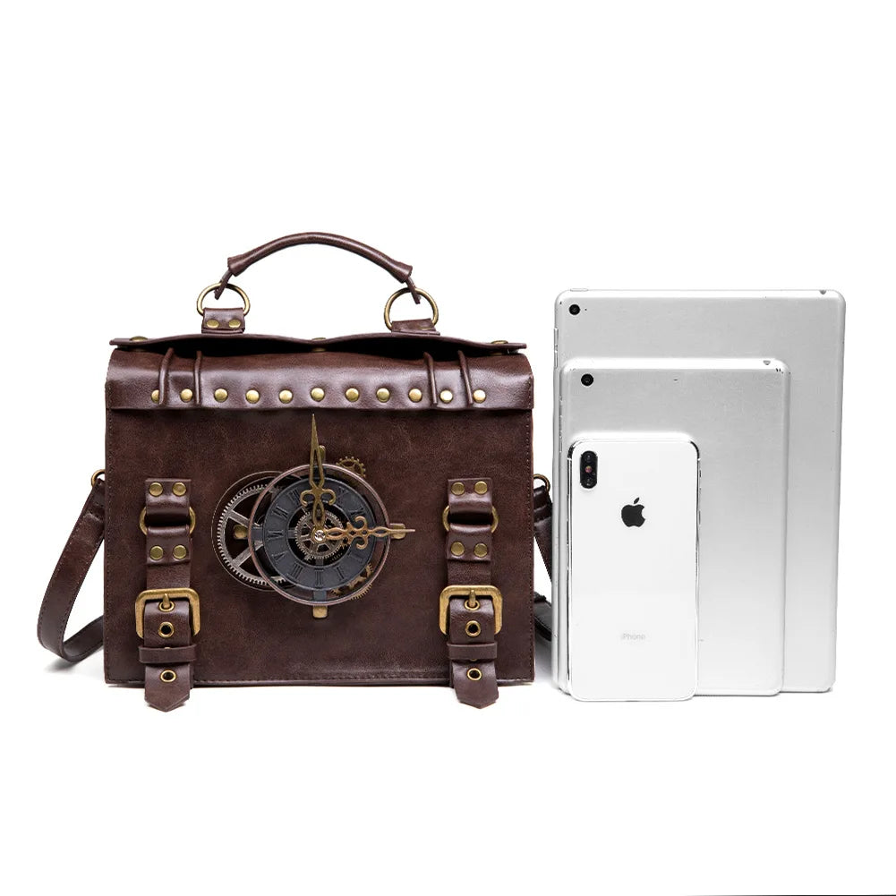 Steampunk Satchel | Brown Clockwork Detail