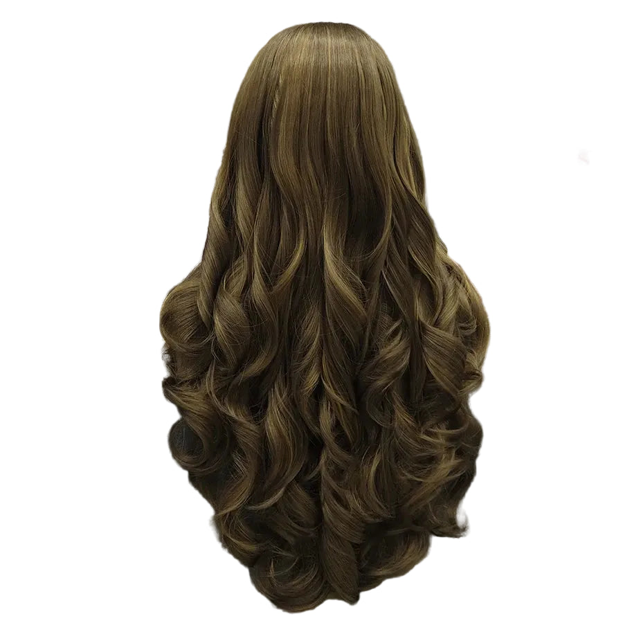 26" Warm Brown Natural Wavy Lace Front Wig – Golden Mix