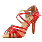 Red Rhinestone Latin Dance Heels | Satin | 6–10cm