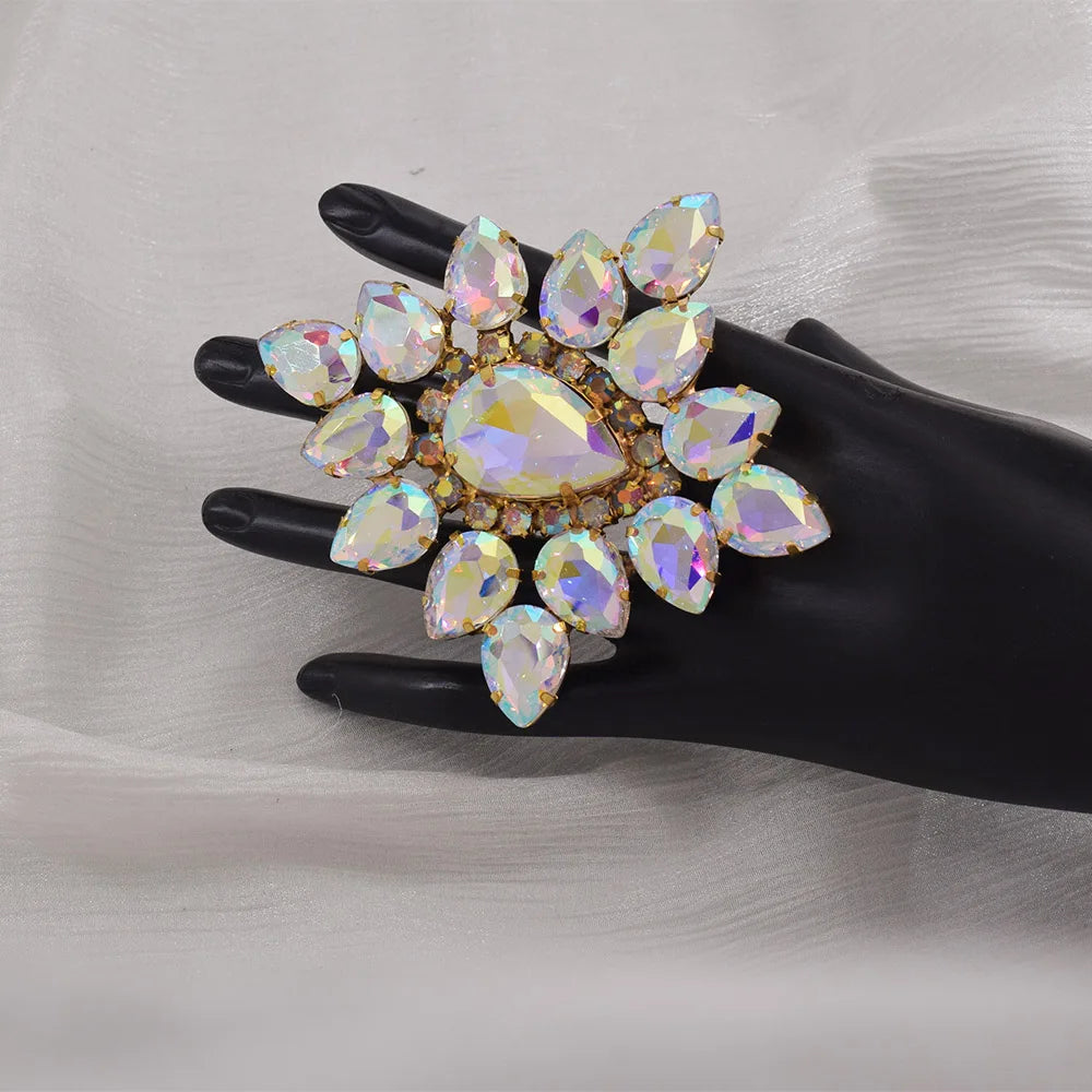 Oversized Rhinestone Flower Cocktail Ring | Adjustable | 6 Colors